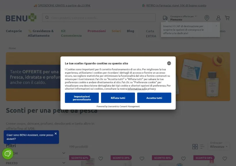 Schermata della pagina offerta di Benu Farma