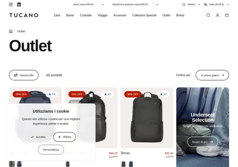 Schermata della pagina offerta di Tucano
