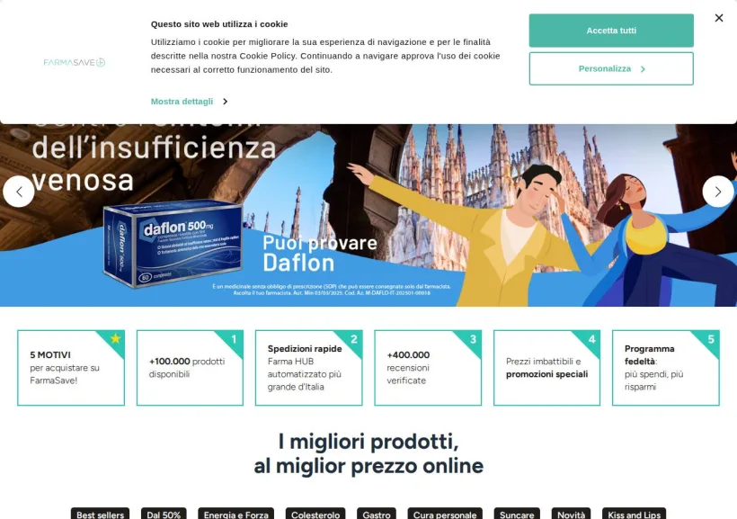 Schermata della pagina offerta di Farmasave