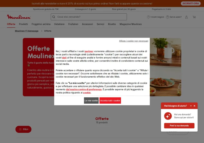 Schermata della pagina offerta di Moulinex