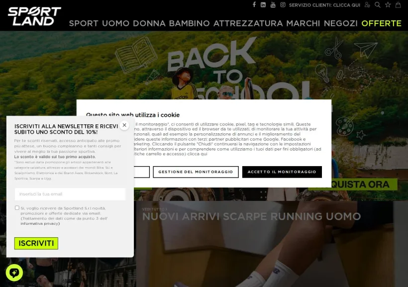 Schermata della pagina offerta di Sportland