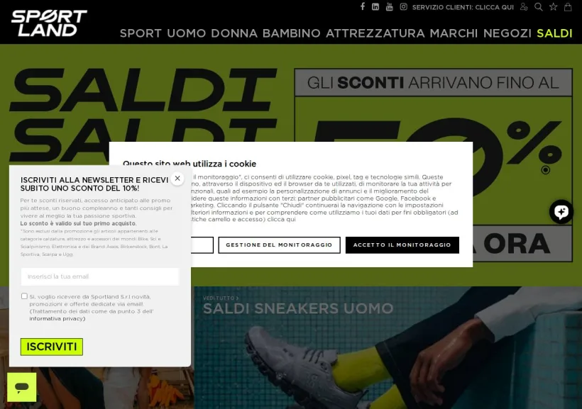 Schermata della pagina offerta di Sportland
