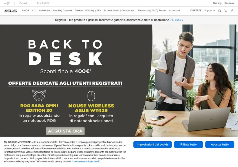 Schermata della pagina offerta di Asus