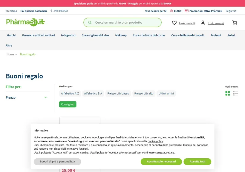 Schermata della pagina offerta di Pharmasi
