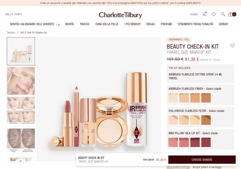 Schermata della pagina offerta di Charlotte Tilbury