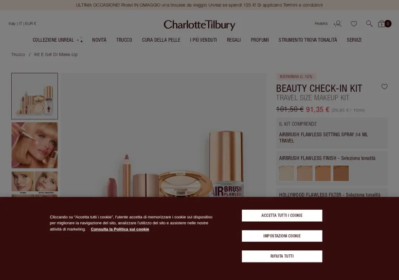 Schermata della pagina offerta di Charlotte Tilbury