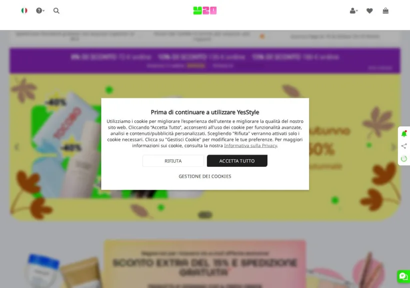 Schermata della pagina offerta di YesStyle