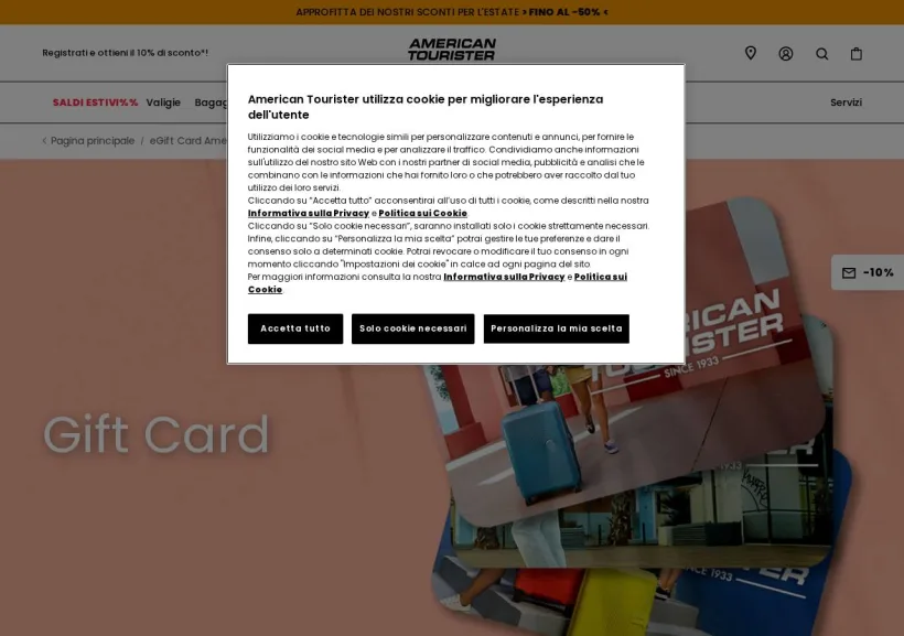 Schermata della pagina offerta di American Tourister