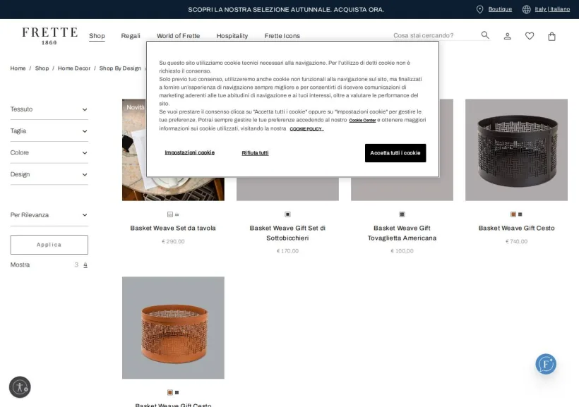 Schermata della pagina offerta di Frette