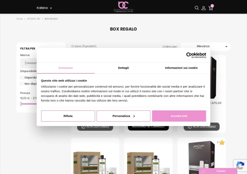 Schermata della pagina offerta di The Beauty Corner