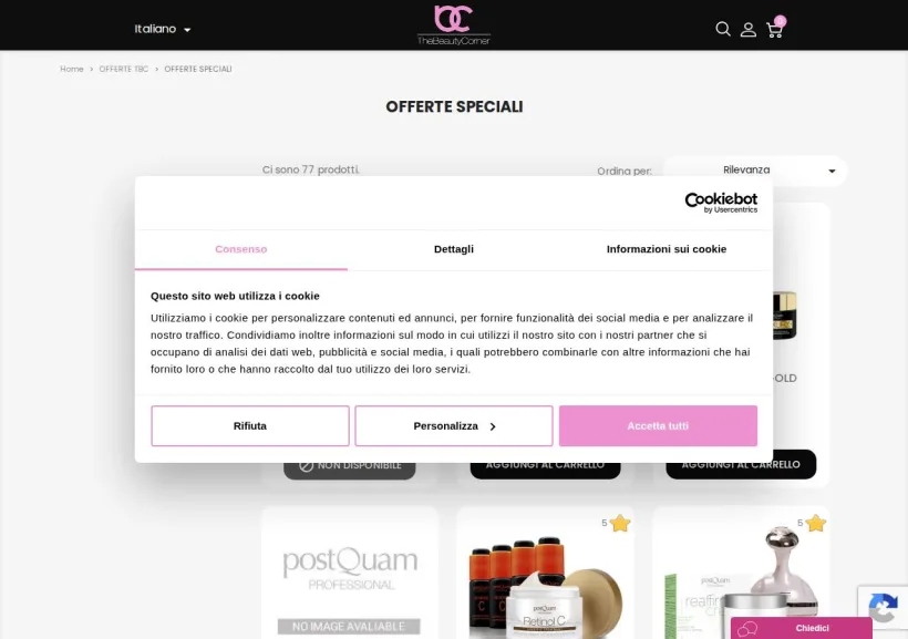 Schermata della pagina offerta di The Beauty Corner