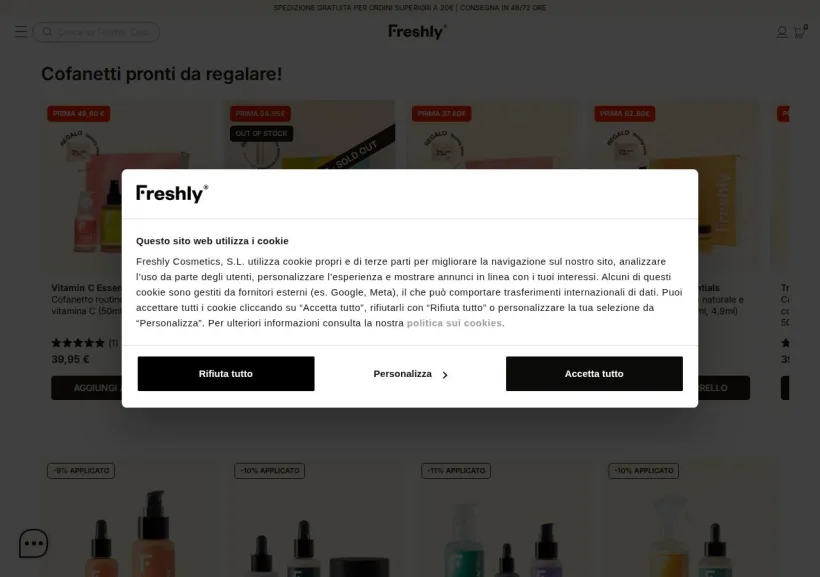 Schermata della pagina offerta di Freshly Cosmetics
