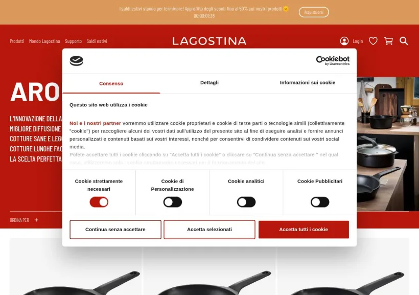 Schermata della pagina offerta di Lagostina