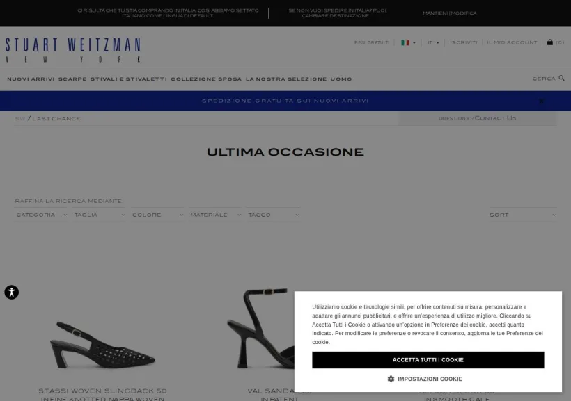 Schermata della pagina offerta di Stuart Weitzman