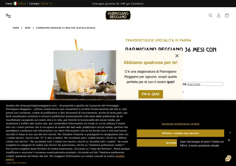 Schermata della pagina offerta di Parmigiano Reggiano