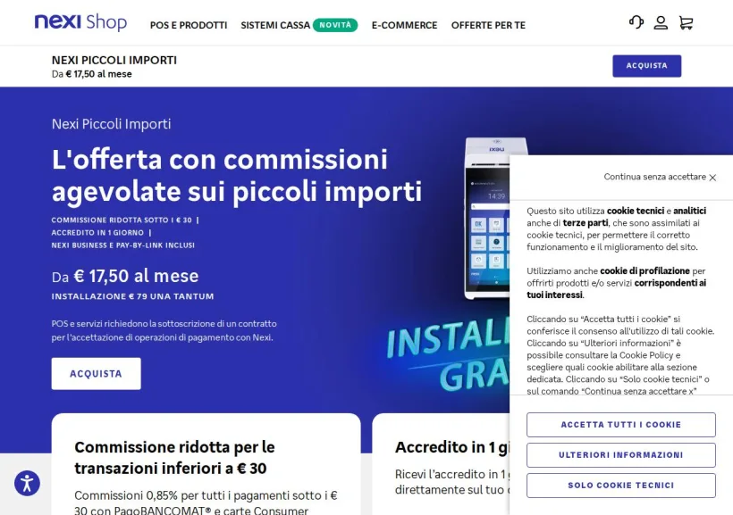 Schermata della pagina offerta di Nexi