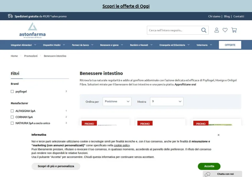 Schermata della pagina offerta di Astonfarma