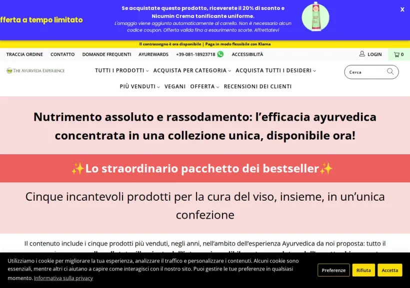 Schermata della pagina offerta di The Ayurveda Experience